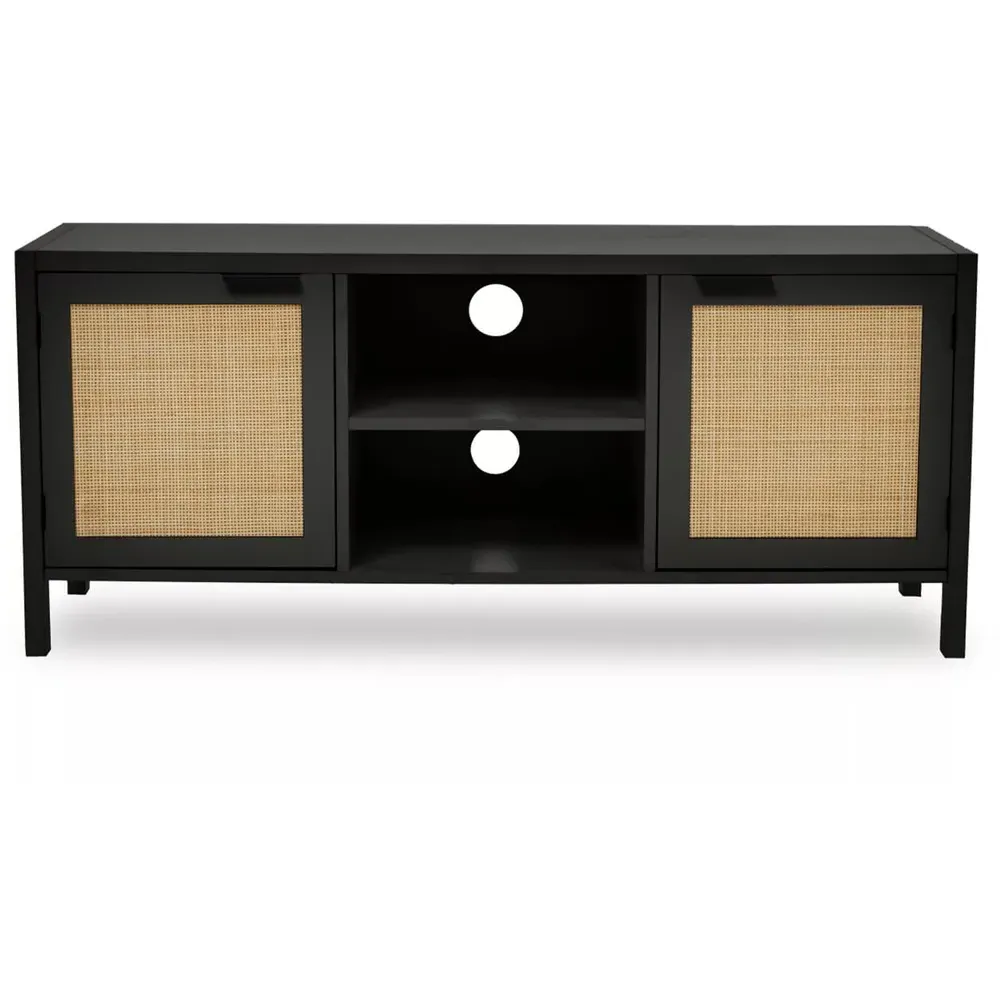 Shermam 2 Door Media Unit with Storage - Black, Wood