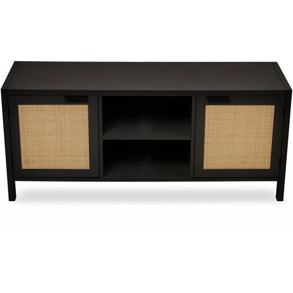 Shermam 2 Door Media Unit with Storage - Black, Wood