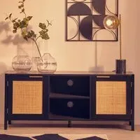Shermam 2 Door Media Unit with Storage - Black, Wood