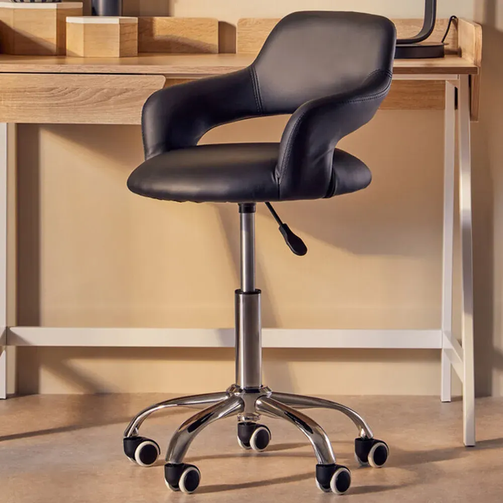 Swivel Office Chair with Curved Back - Black, PU
