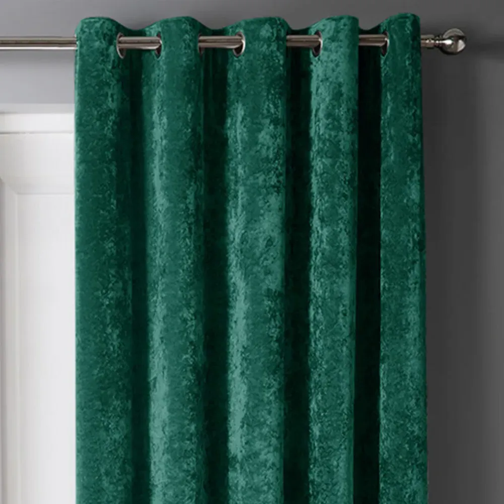 Crushed Velvet Door Curtain with Eyelet Header - Green