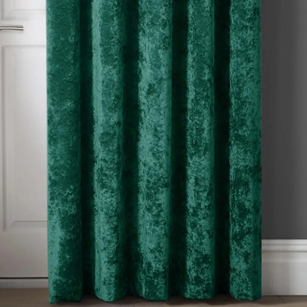 Crushed Velvet Door Curtain with Eyelet Header - Green