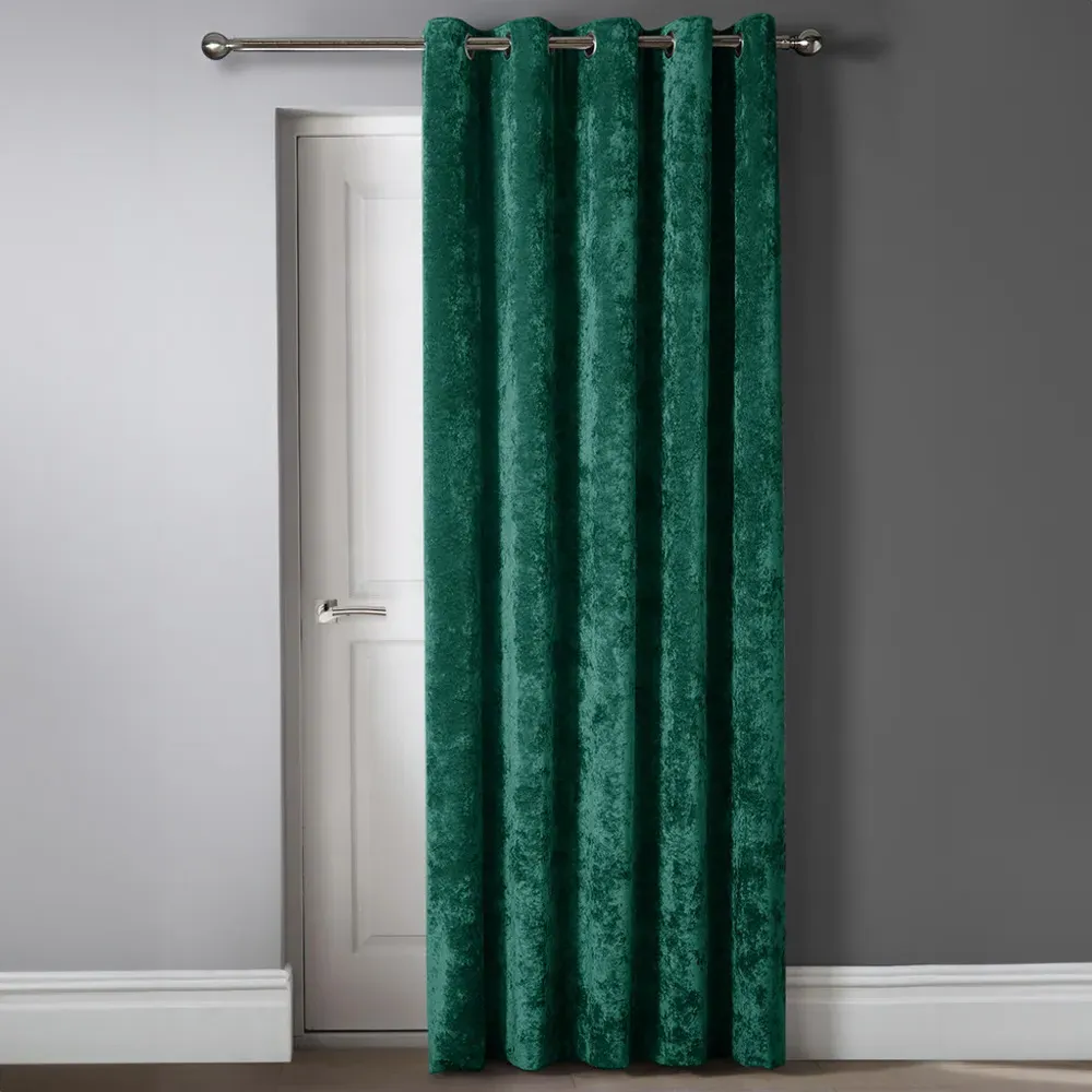 Crushed Velvet Door Curtain with Eyelet Header - Green