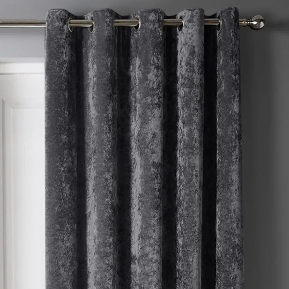 Crushed Velvet Door Curtain with Eyelet Header - Grey