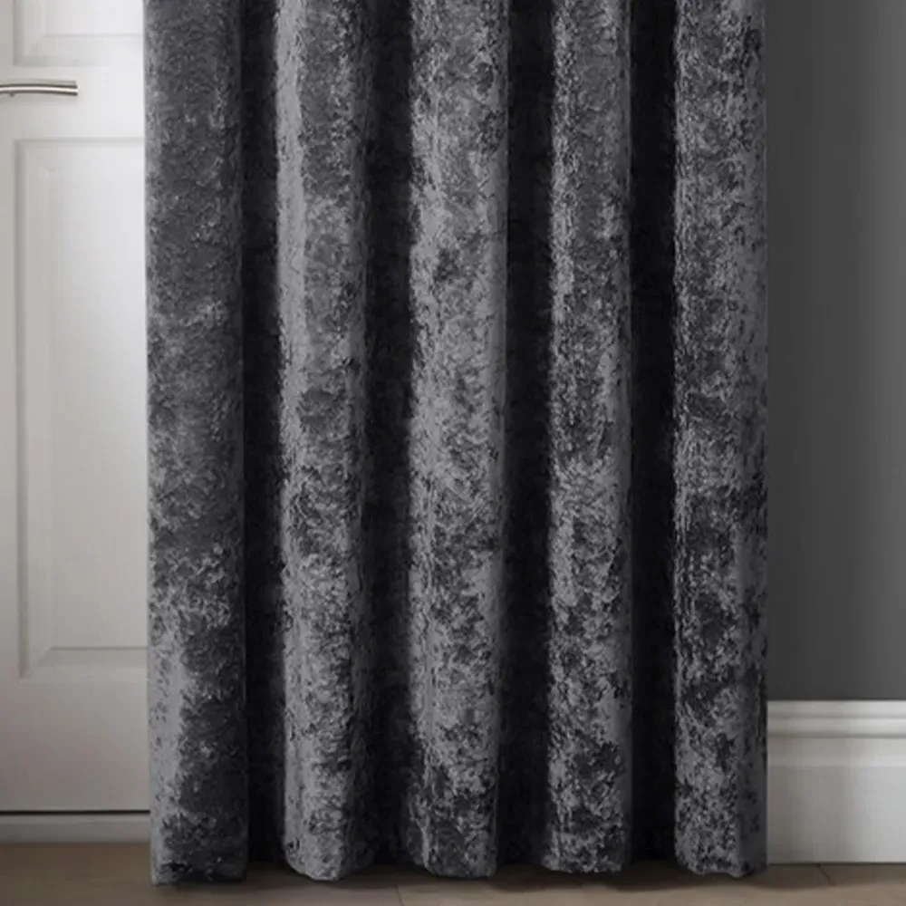 Crushed Velvet Door Curtain with Eyelet Header - Grey
