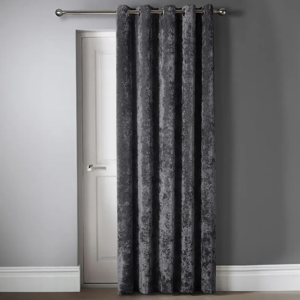 Crushed Velvet Door Curtain with Eyelet Header - Grey
