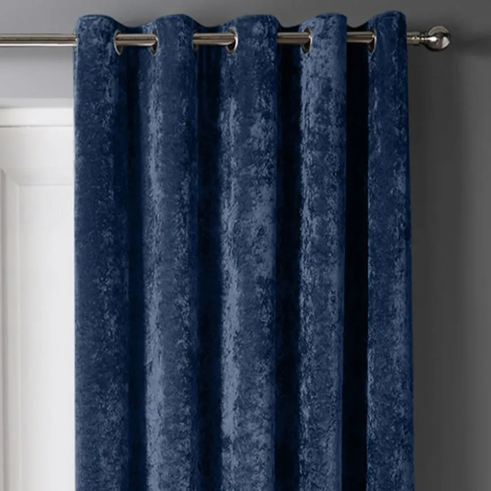 Crushed Velvet Door Curtain with Eyelet Header - Navy Blue
