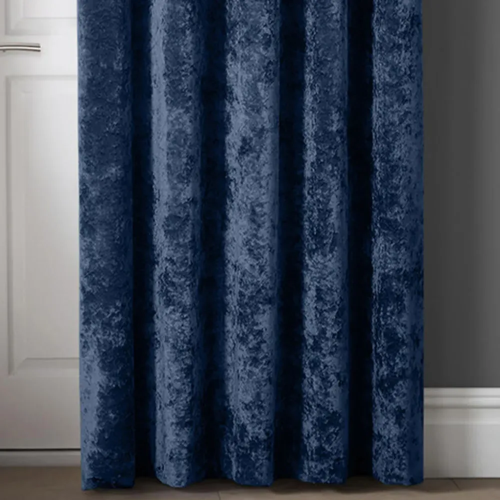 Crushed Velvet Door Curtain with Eyelet Header - Navy Blue