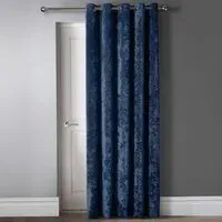 Crushed Velvet Door Curtain with Eyelet Header - Navy Blue