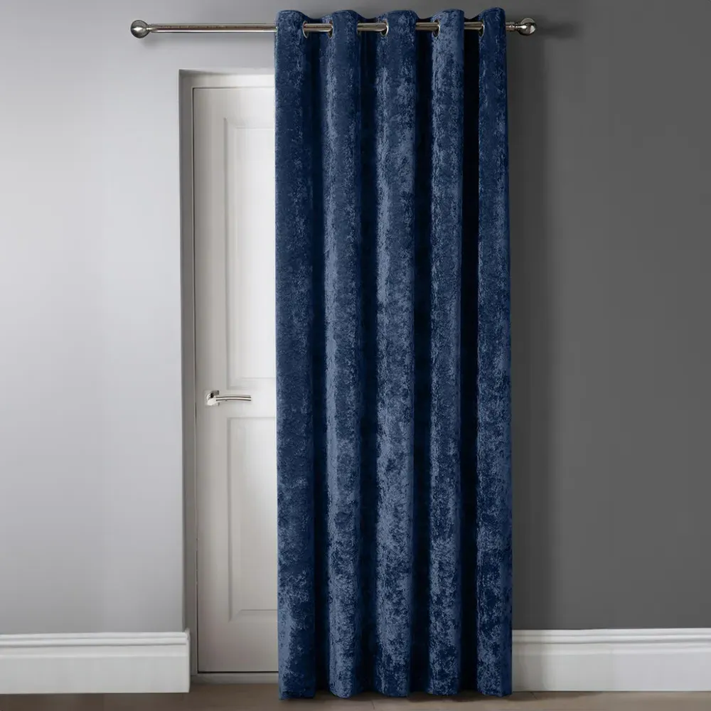 Crushed Velvet Door Curtain with Eyelet Header - Navy Blue