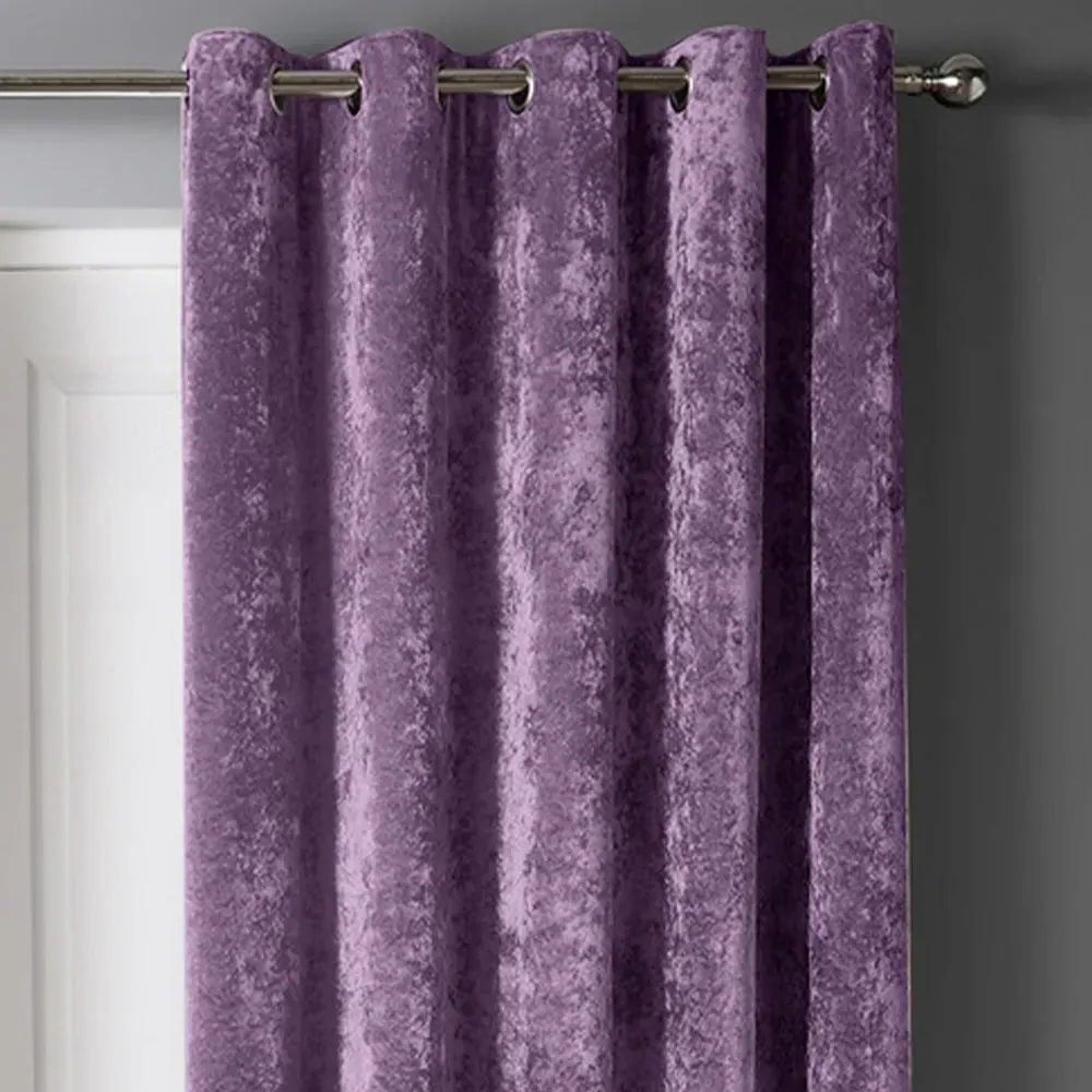 Crushed Velvet Door Curtain with Eyelet Header - Purple