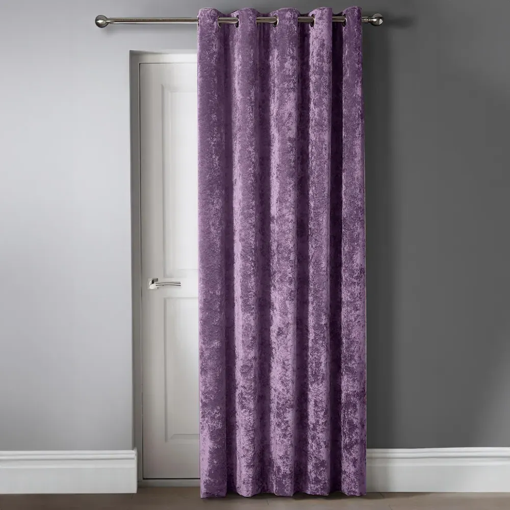Crushed Velvet Door Curtain with Eyelet Header - Purple