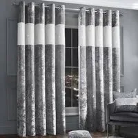 Diamante Eyelet Curtains - Silver, Crushed Velvet
