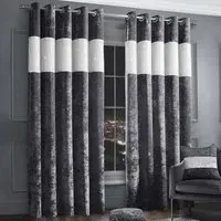 Diamante Eyelet Curtains with Diamante Trim - Charcoal, Velvet