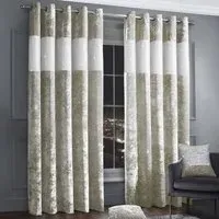 Diamante Eyelet Curtains with Diamante Trim - Cream, Velvet