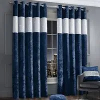 Diamante Eyelet Curtains with Diamante Trim - Navy Blue, Velvet