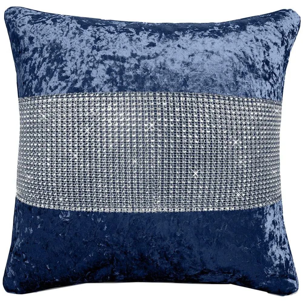 Diamonte Crushed Velvet Filled Cushion 2 Pack - Navy