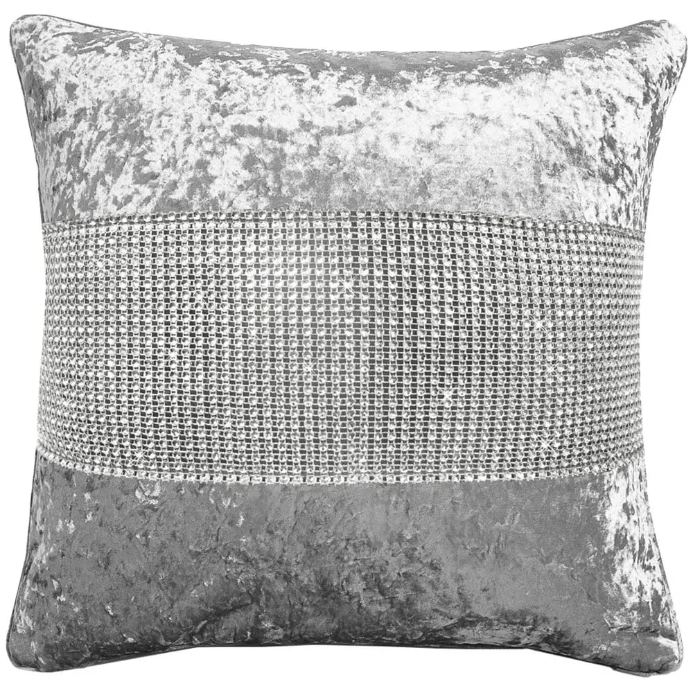 Diamonte Crushed Velvet Filled Cushion 2 Pack - Silver