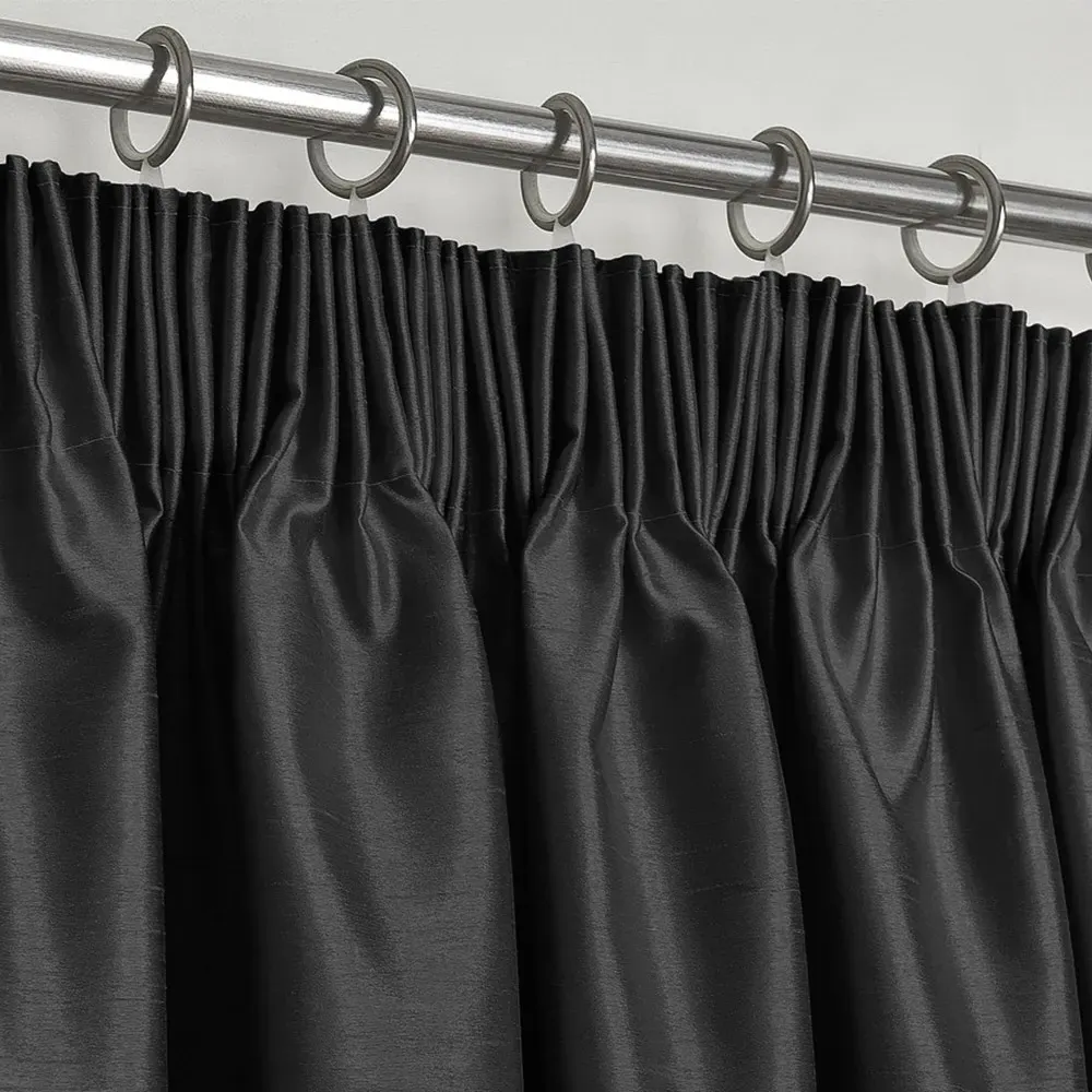 Faux Silk Curtains with Pencil Pleat - Black