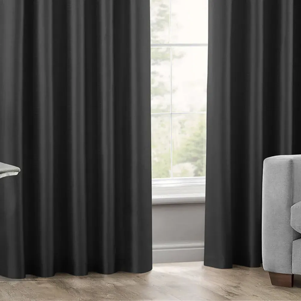 Faux Silk Curtains with Pencil Pleat - Black
