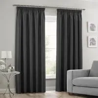 Faux Silk Curtains with Pencil Pleat - Black