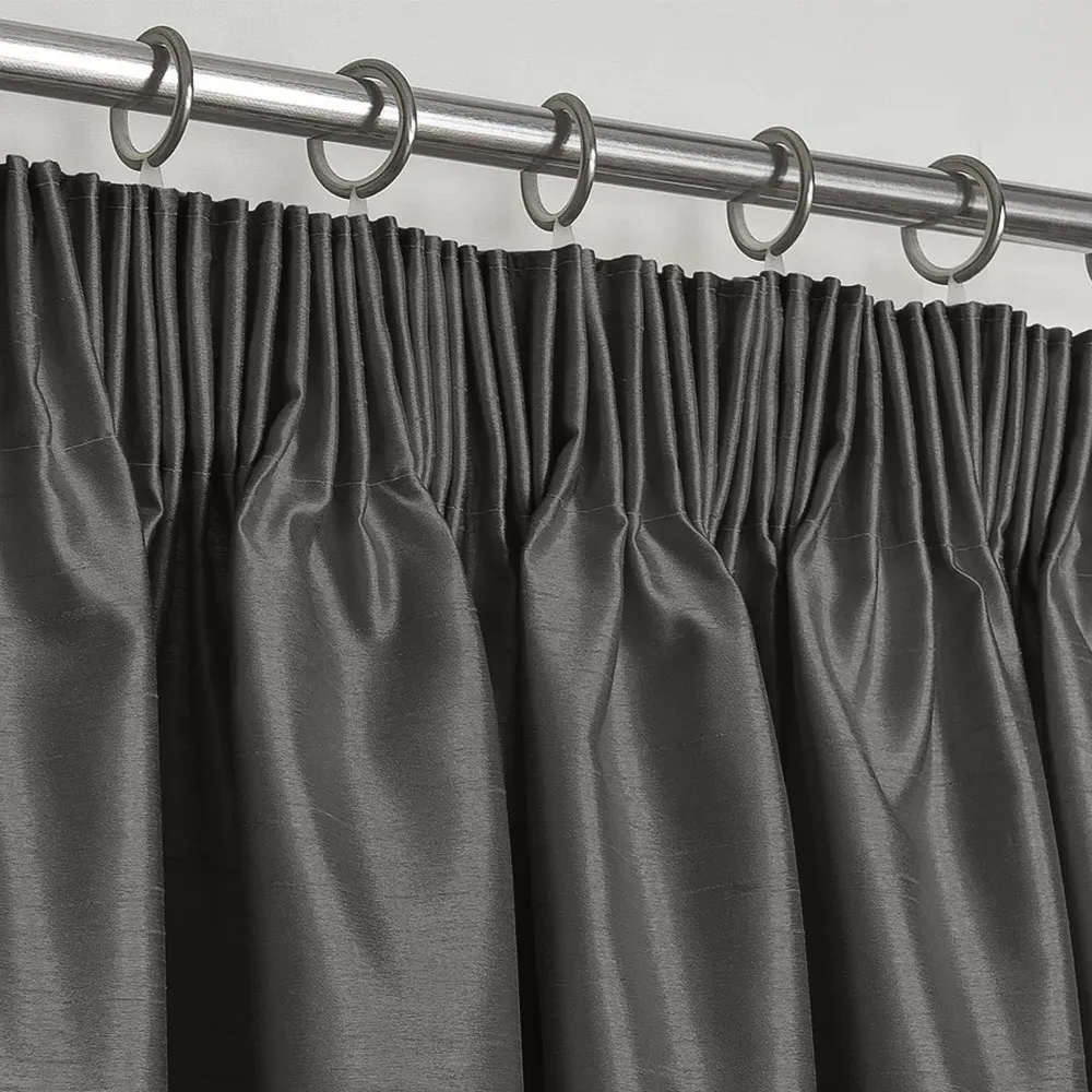 Faux Silk Curtains with Pencil Pleat - Charcoal