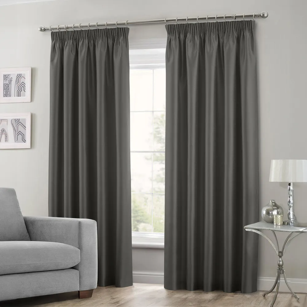 Faux Silk Curtains with Pencil Pleat - Charcoal
