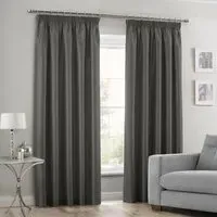 Faux Silk Curtains with Pencil Pleat - Charcoal