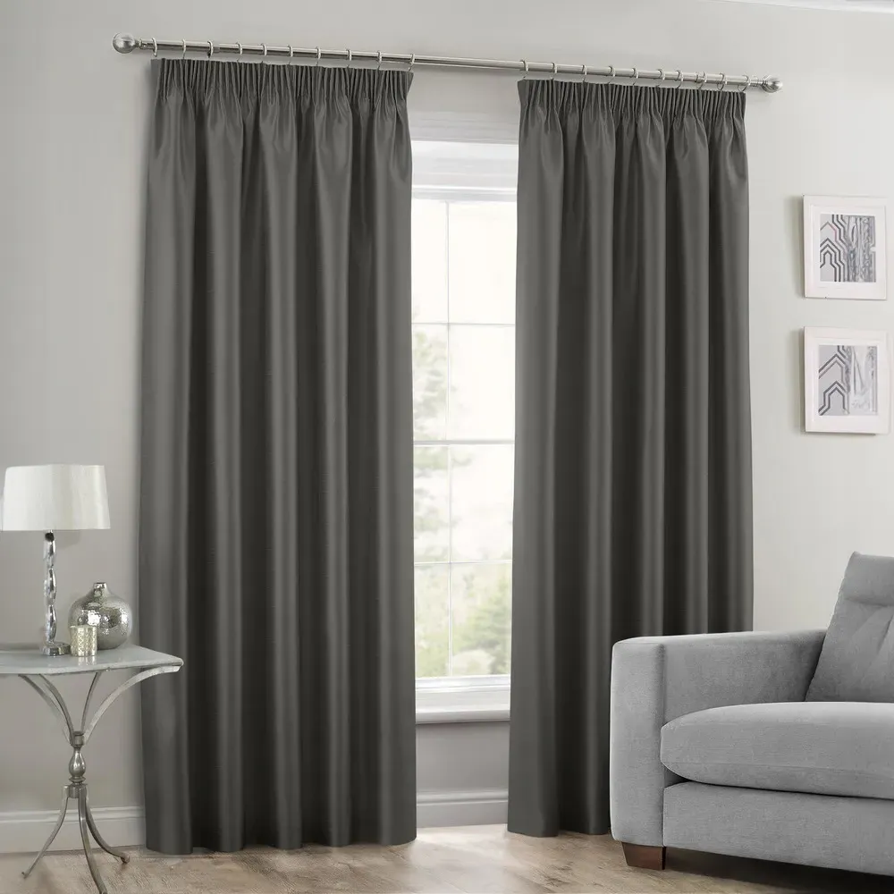 Faux Silk Curtains with Pencil Pleat - Charcoal image