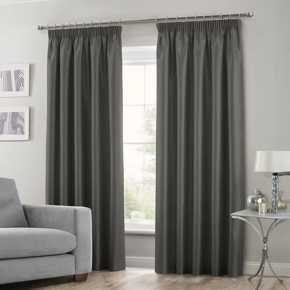 Faux Silk Curtains with Pencil Pleat - Charcoal