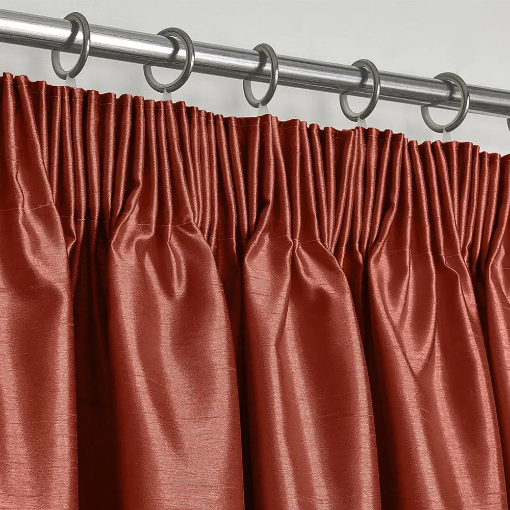 Faux Silk Curtains with Pencil Pleat - Copper