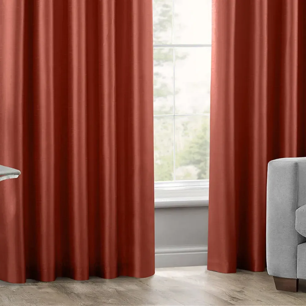 Faux Silk Curtains with Pencil Pleat - Copper