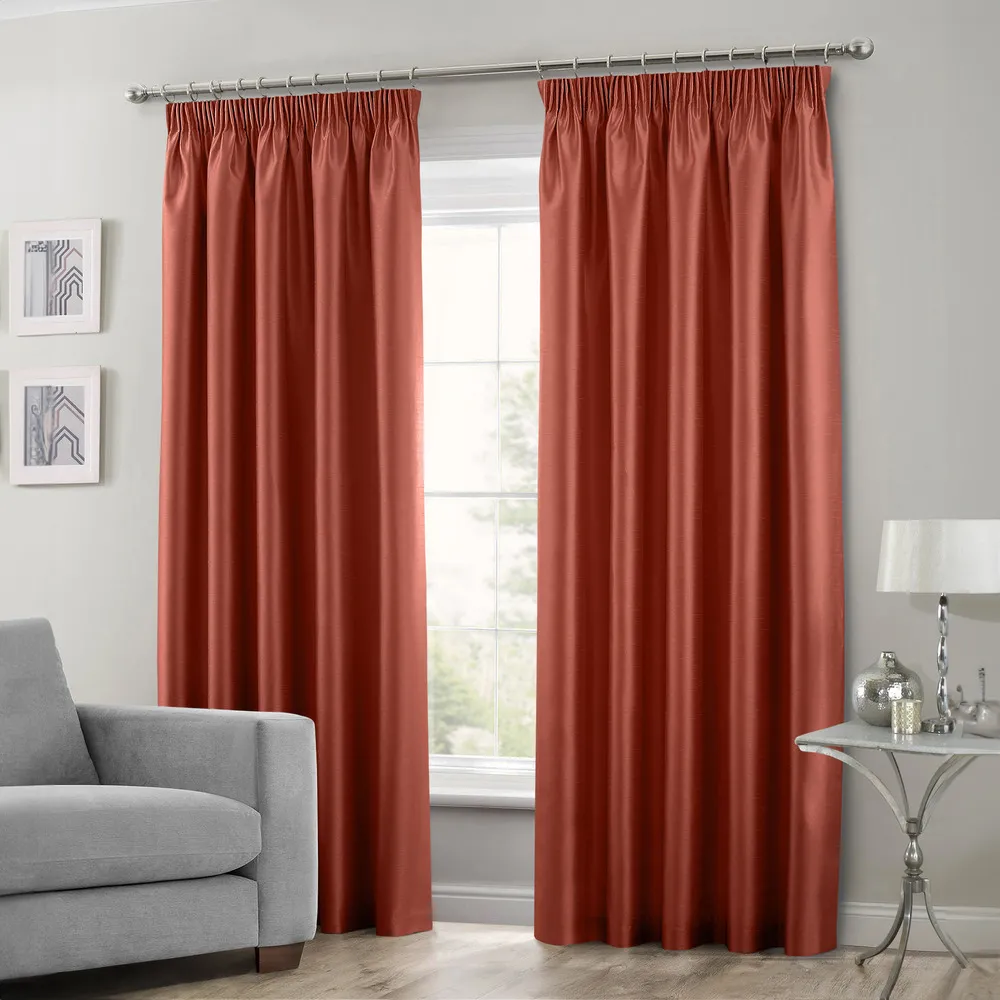 Faux Silk Curtains with Pencil Pleat - Copper