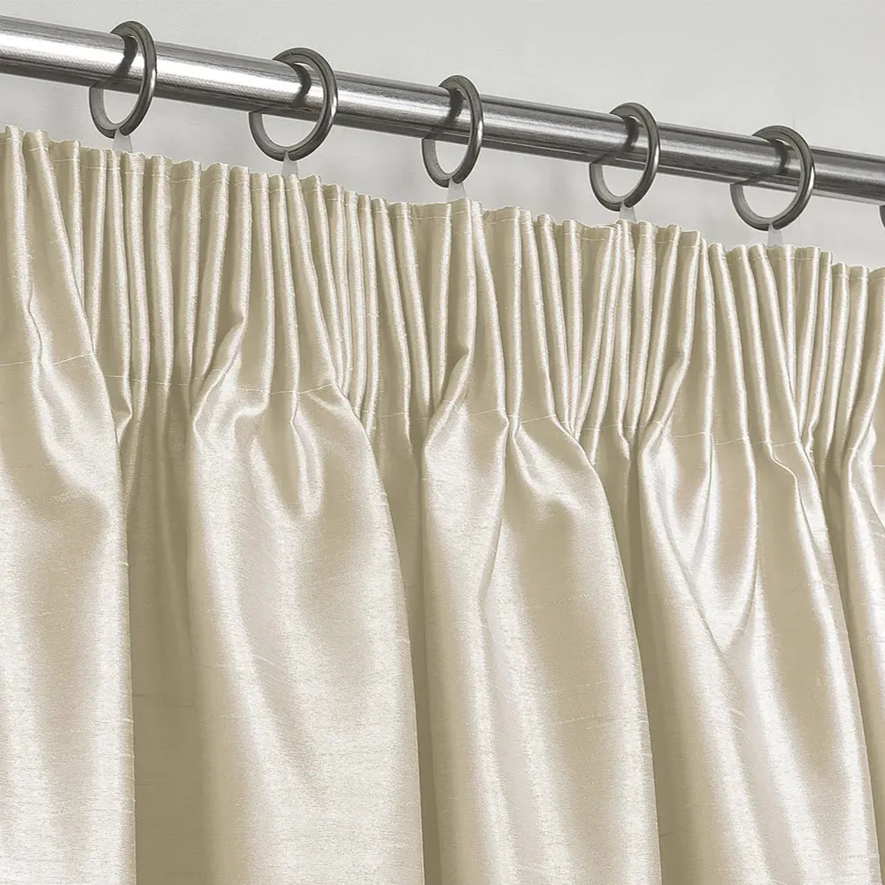 Faux Silk Curtains with Pencil Pleat - Cream