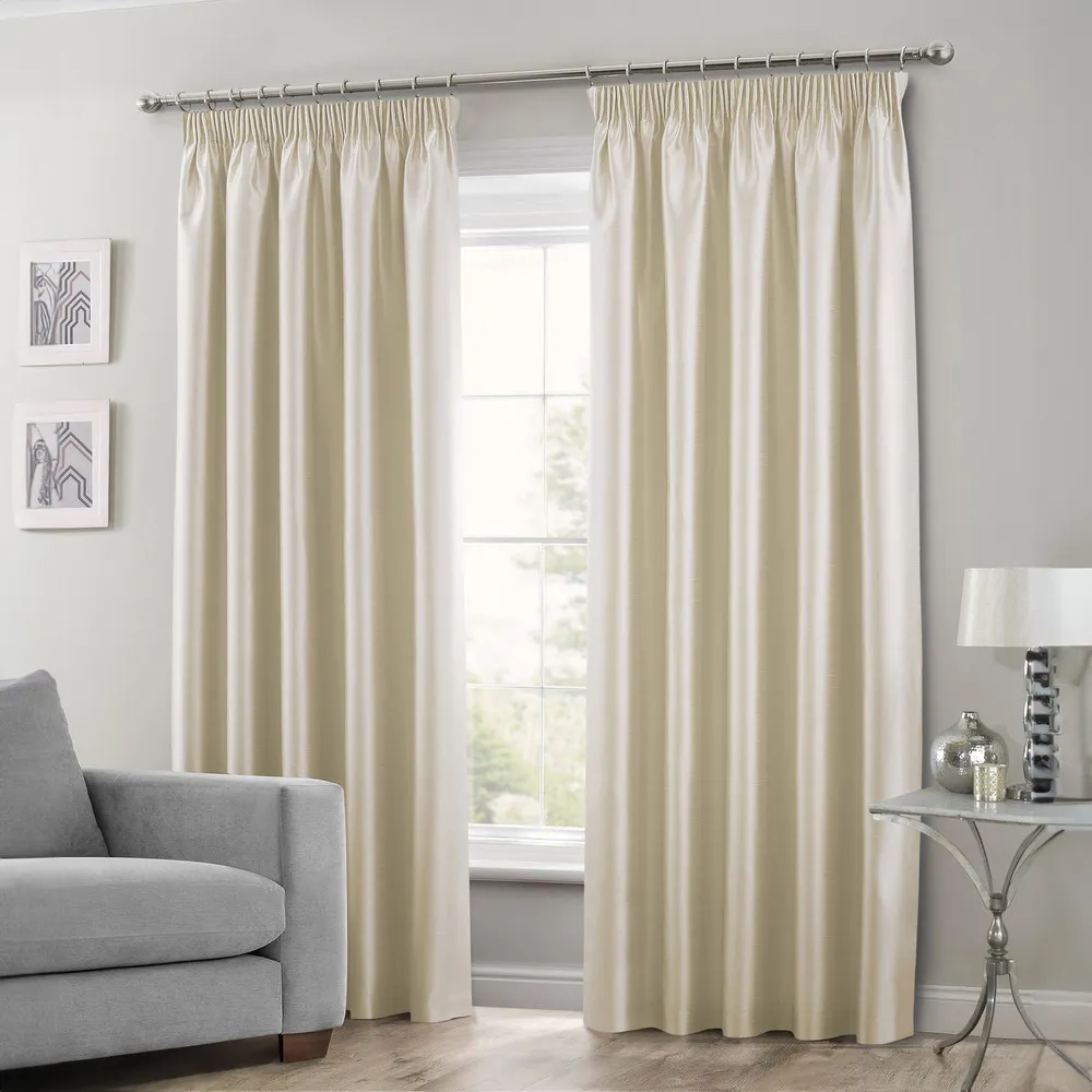 Faux Silk Curtains with Pencil Pleat - Cream
