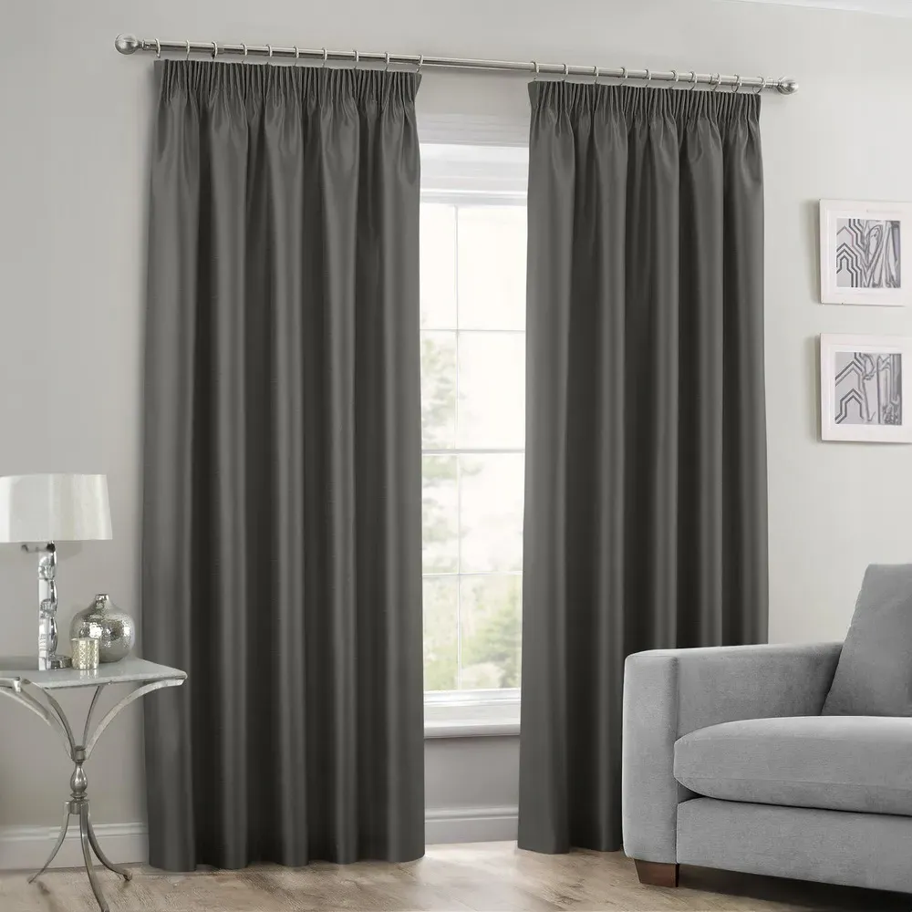 Faux Silk Curtains with Pencil Pleat - Grey