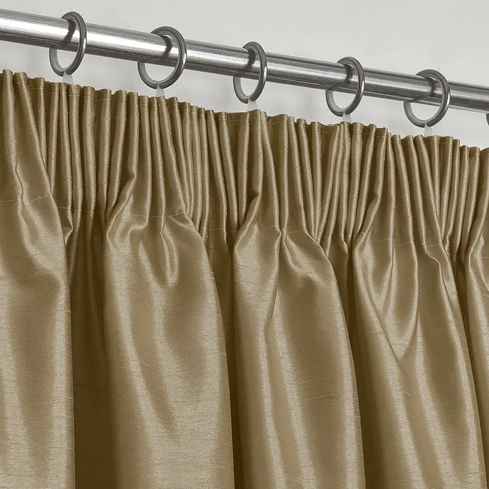 Faux Silk Curtains with Pencil Pleat - Latte