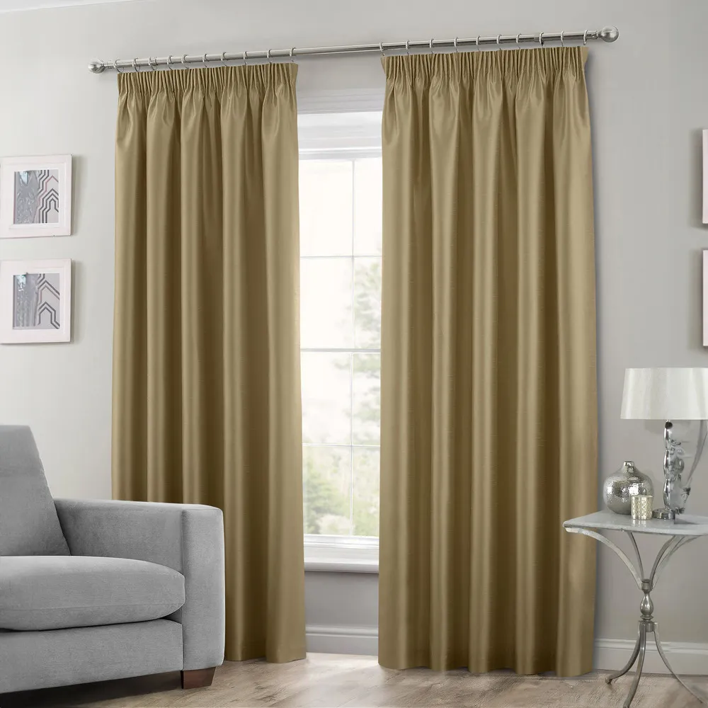 Faux Silk Curtains with Pencil Pleat - Latte