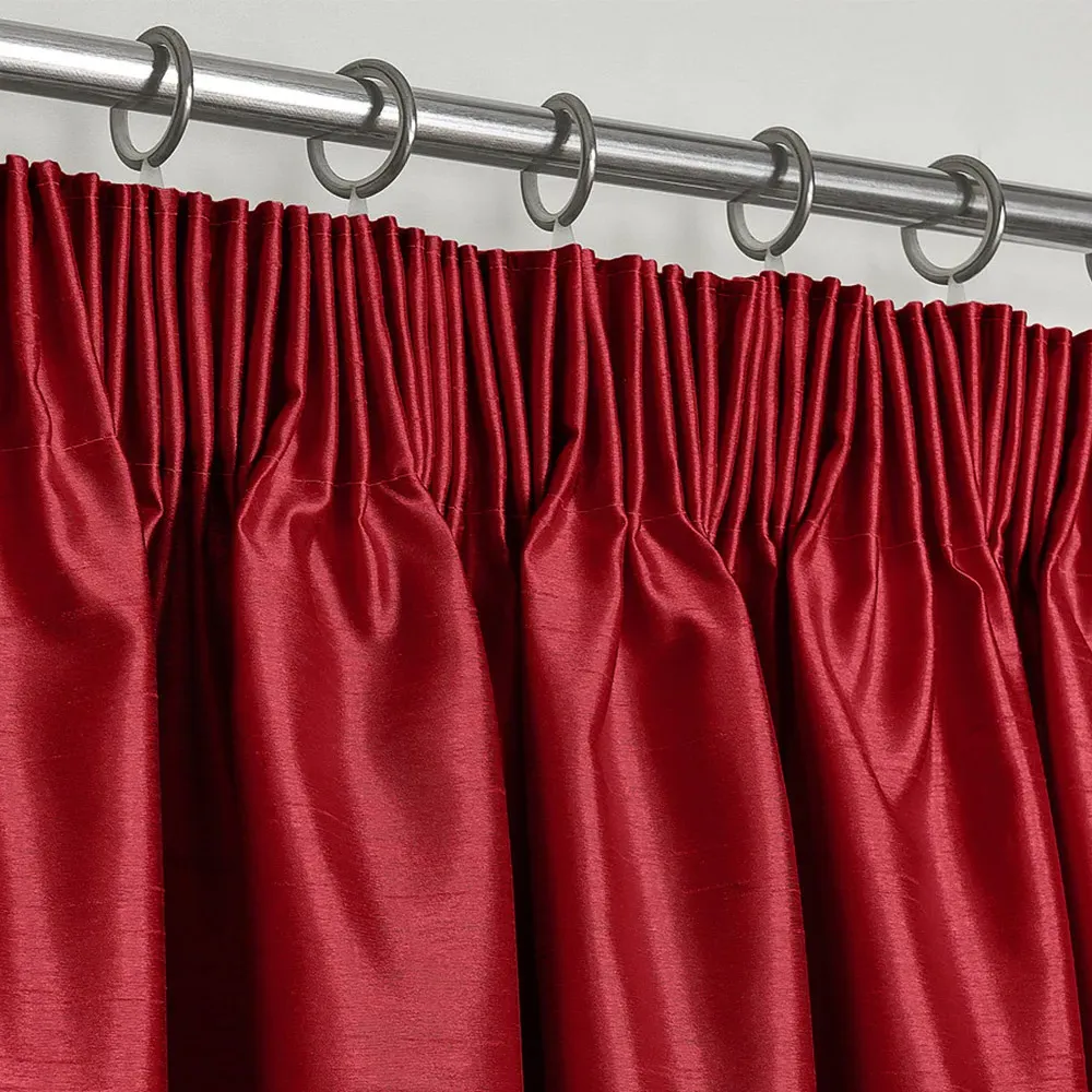Faux Silk Curtains with Pencil Pleat - Red