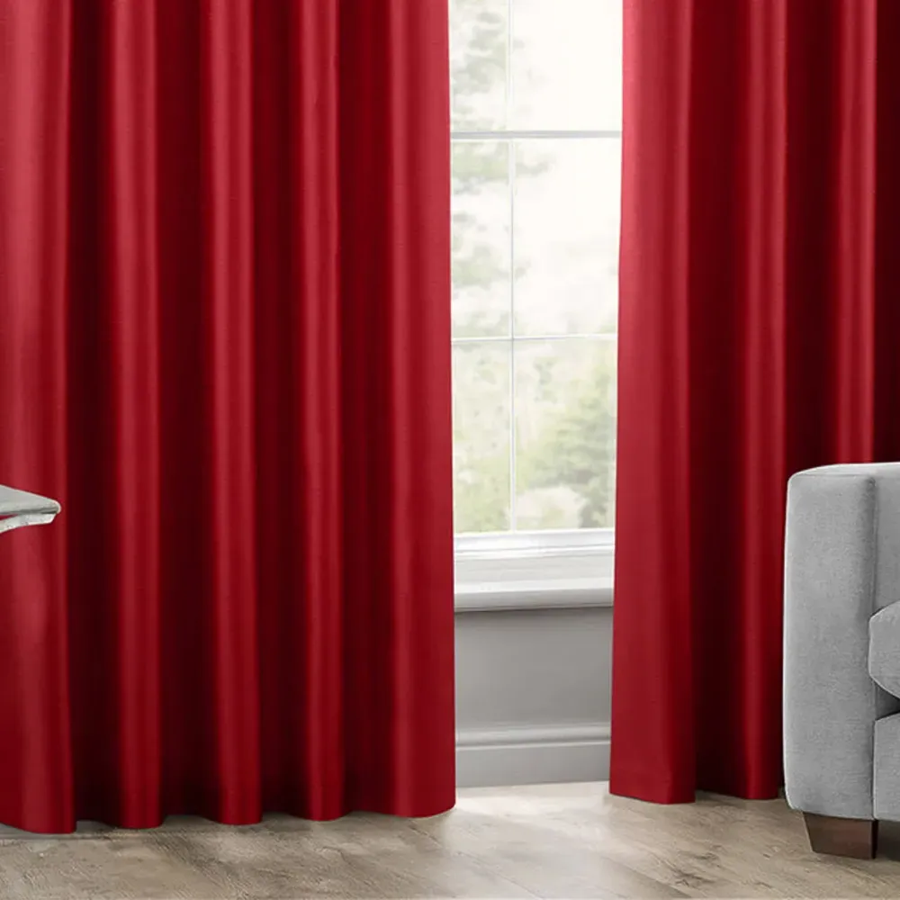 Faux Silk Curtains with Pencil Pleat - Red