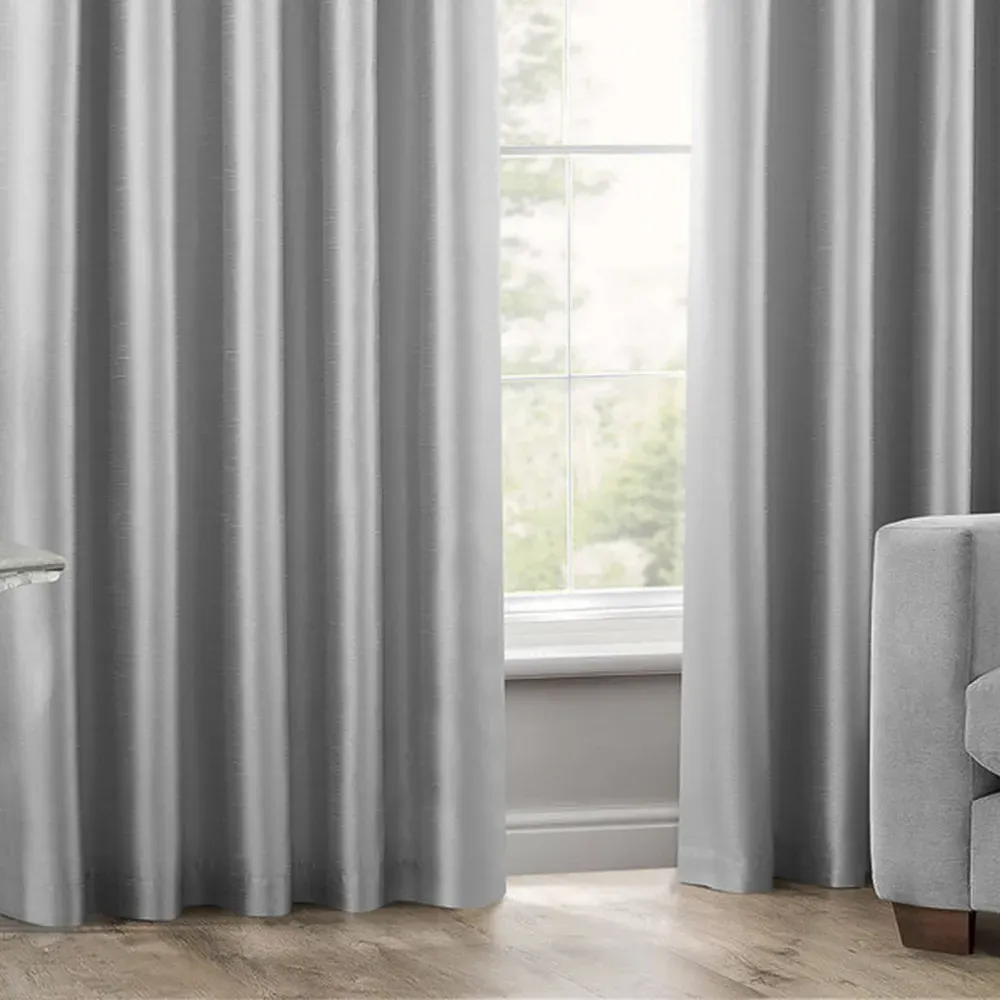 Faux Silk Curtains with Pencil Pleat - Silver