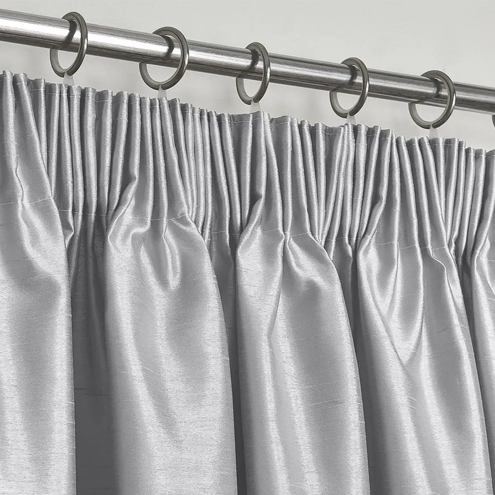 Faux Silk Curtains with Pencil Pleat - Silver
