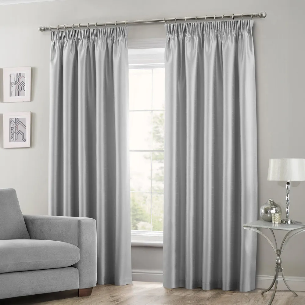 Faux Silk Curtains with Pencil Pleat - Silver