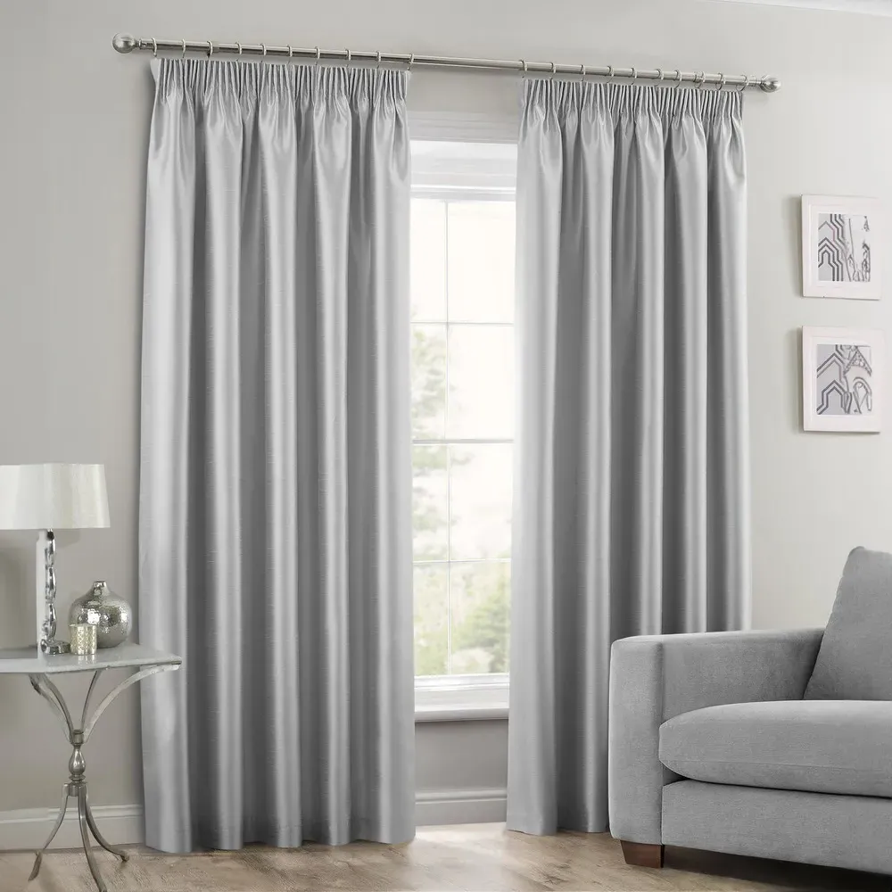 Faux Silk Curtains with Pencil Pleat - Silver
