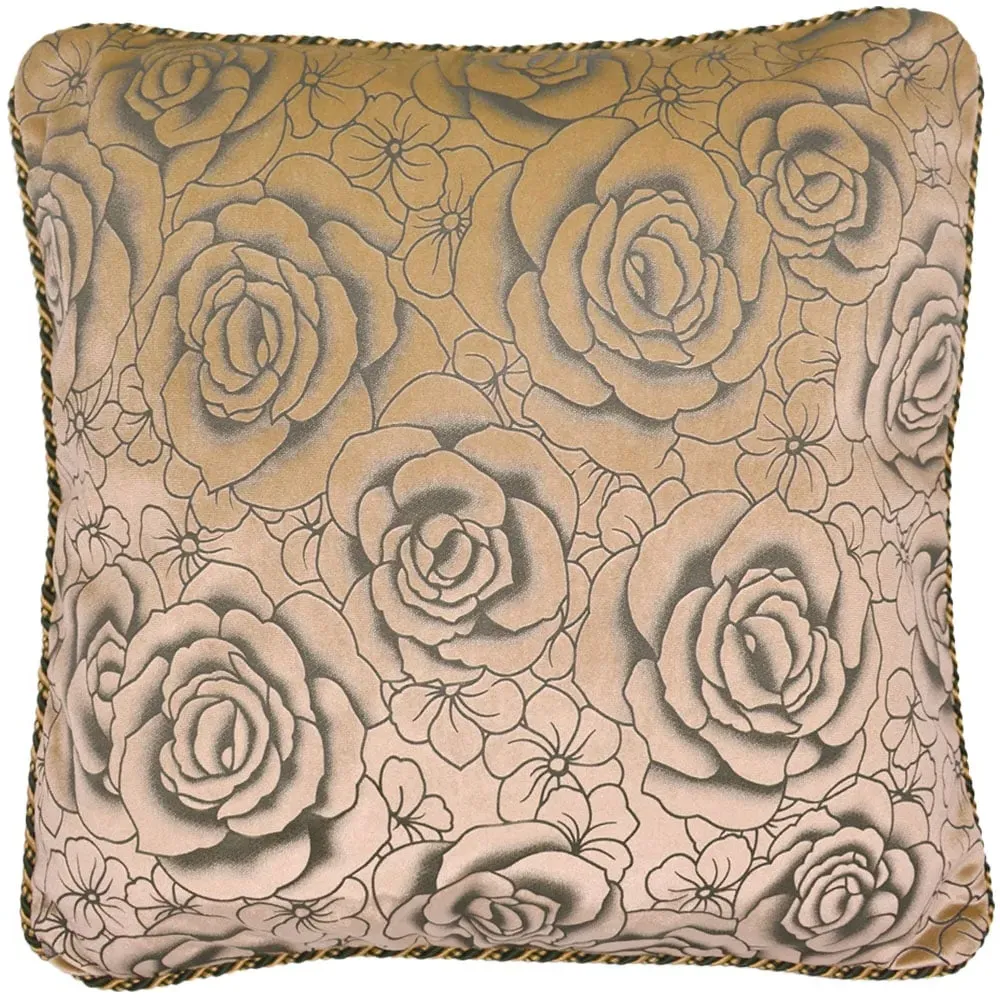 Flock Rose Filled Cushion 2 Pack - Brown, Velvet image