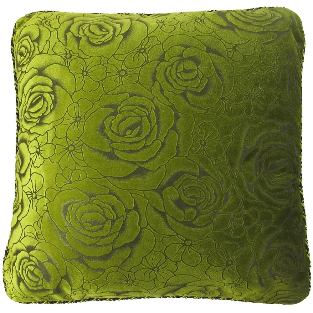 Flock Rose Filled Cushion 2 Pack - Green, Velvet