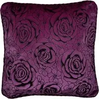 Flock Rose Filled Cushion 2 Pack - Purple, Velvet