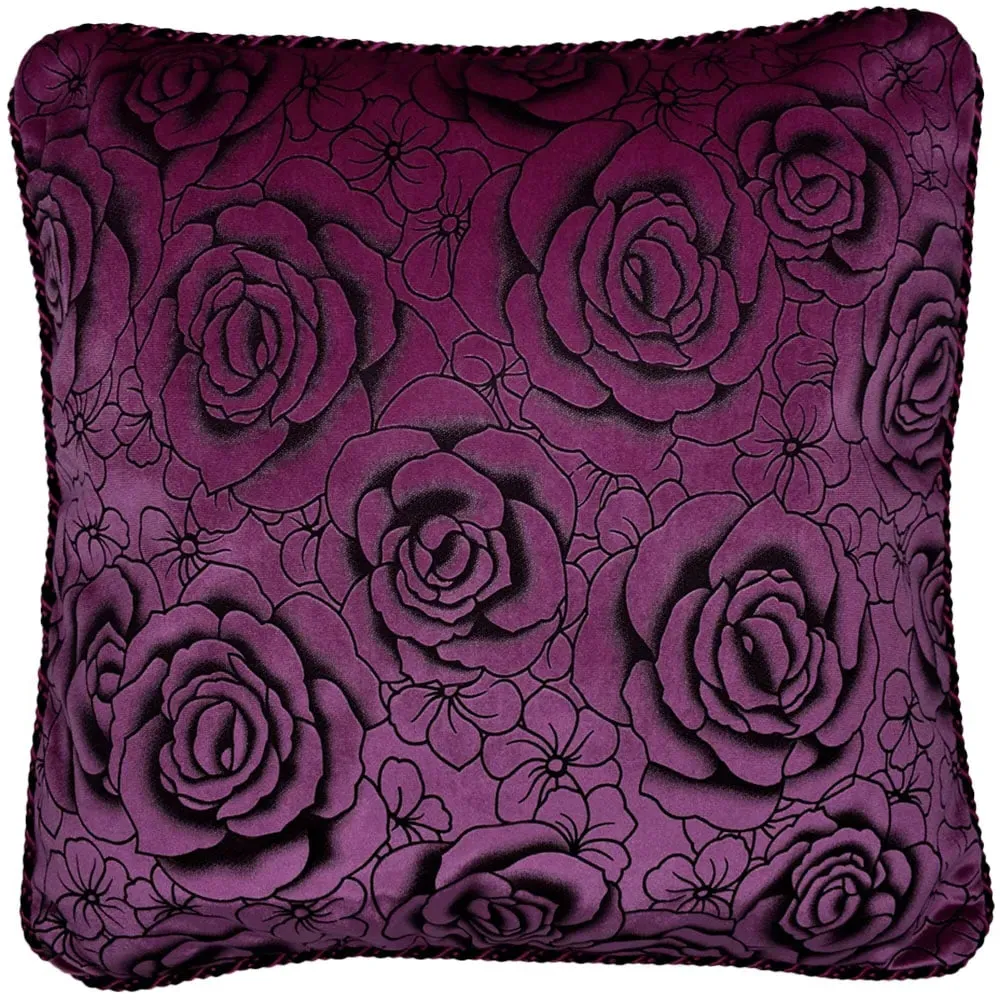 Flock Rose Filled Cushion 2 Pack - Purple, Velvet