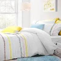 Floral Double Ruffles Duvet Set - White