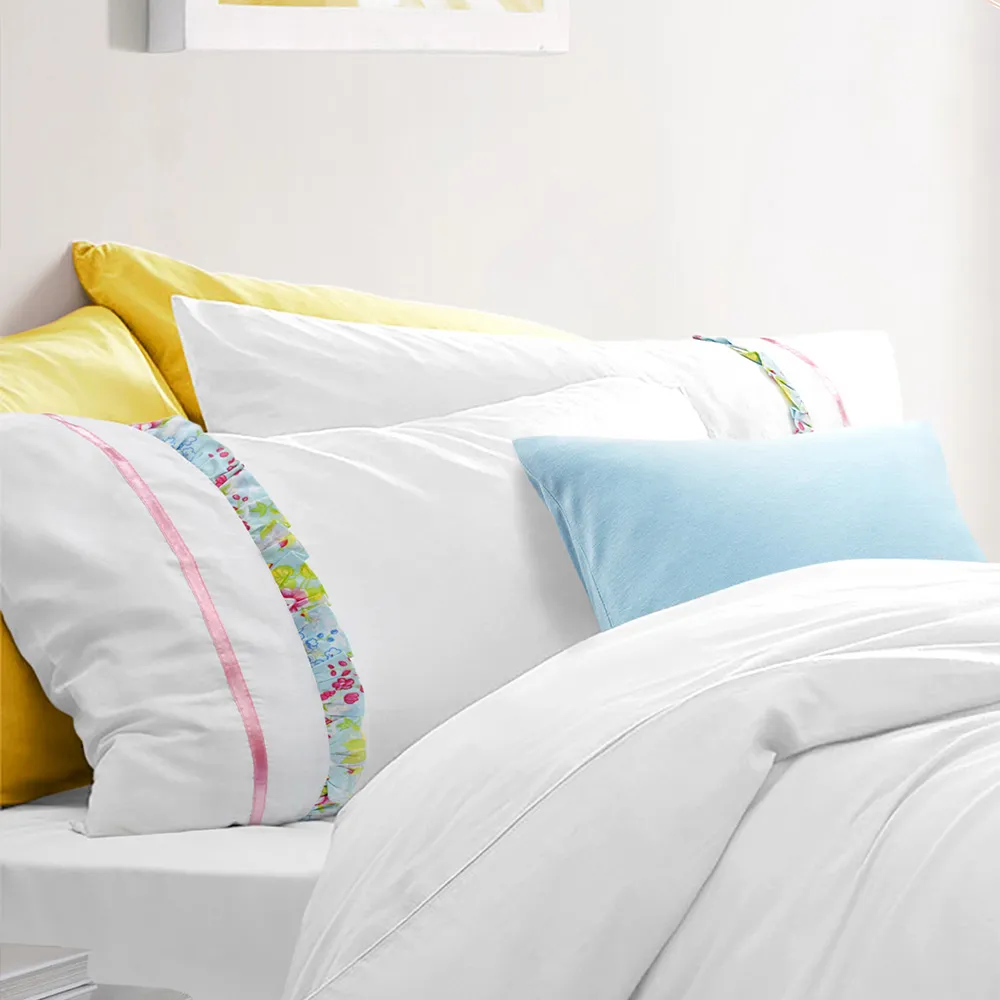 Floral Single Ruffles Duvet Set - White